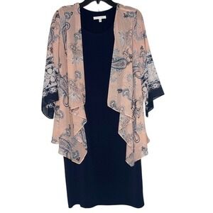 Sandra Darren Dress with Paisley Print Kimono Overlay Small‎